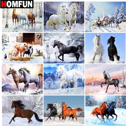 HOMFUN Rhinestone Painting Crystal Decor Diy Diamond Painting "Horse winter animal" 3D Cross Stitch Pattern Diamond Embroidery