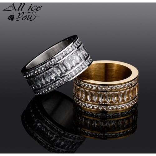 New Top Iced Out Luxury Stainless steel Cubic Zirconia Ring Large 3Row Round Hip Hop Fashion Jewelry wedding eternity Women Gift
