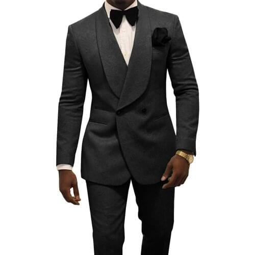SOLOVEDRESS Mens Suit Black Double Breasted Slim Jacquard Prom Dress Party Travel Blazer + Pants 4XL 5XL