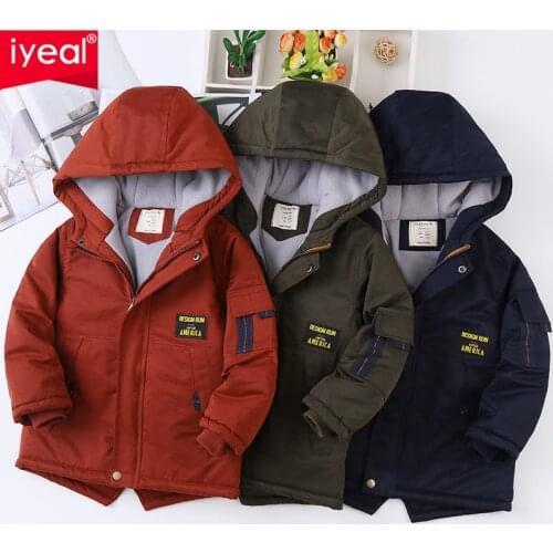 IYEAL Autumn Winter Children Baby Boys Jacket For Boys Kids Casual Hooded Warm Windproof Outerwear Coat For Boy Clothes