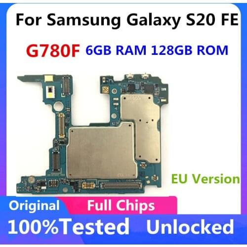 128GB For Samsung Galaxy S20 FE G780F Motherboard 8GB RAM Original Unlocked MainLogic Board With Full Chips Android System