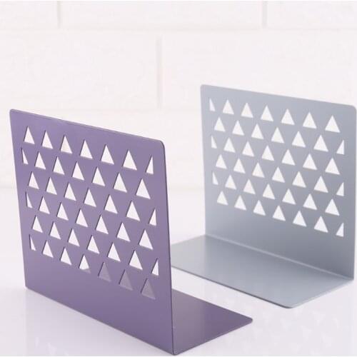 Metal Hollow Desktop Organizer Bookends Book Ends Support Stand Holder Shelf Bookrack Home Office Supplies