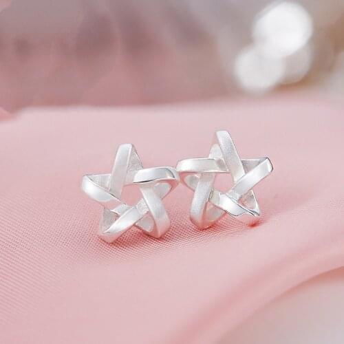 Fashion 925 Sterling Silver Jewelry Weave Star Stud Earrings For Women Wedding Female brincos boucle d'oreille femme