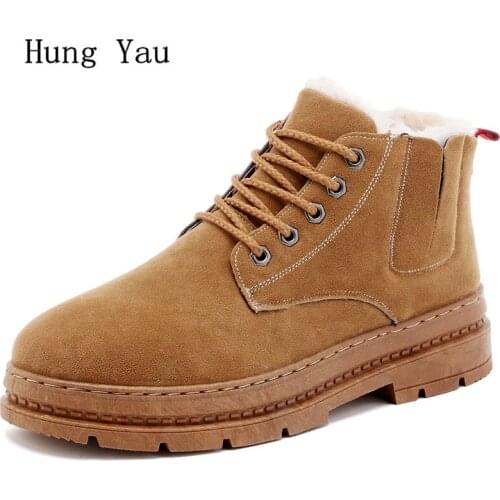 Men Snow Boots Ankle Winter Warm Outdoor Male Casual Shoes Man Flat Fashion Round Toe Platform Lace Up Comfortable