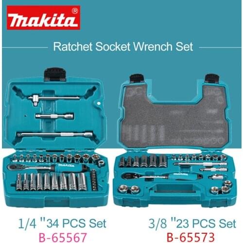 Makita Ratchet Socket Wrench 1/4 "34 B-65567 PCS 3/8" B-56673 23 PCS Set Multi Pull Rapid Repair Tool Auto Repair