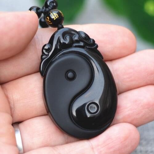 Natural Obsidian jade Ruyi gossip Pendant Necklace Man Exquisito Jewellery Fashion Accessories Hand-Carved Luck Amulet Gifts