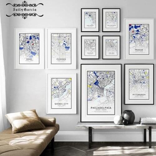 World City Travel Map Poster Wall Art Chicago London Sydney Canvas Print Nordic Decorative Picture for Home Interior Painting