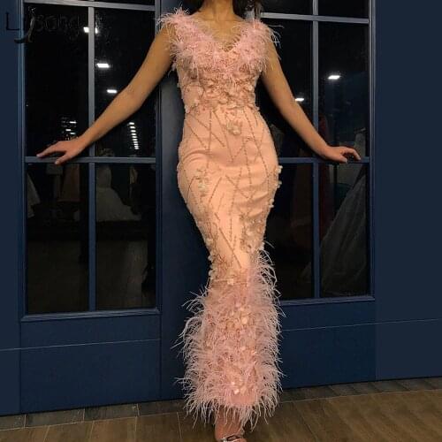 Mermaid prom dresses 2021 v neck lace appliques feather lace long evening dresses gowns