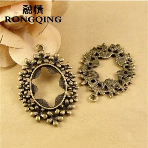 RONGQING 25*18MM 20pcs/lot Flowers Retro Necklace Tray Cabochon Base Setting DIY Accessories Wholesale Craft