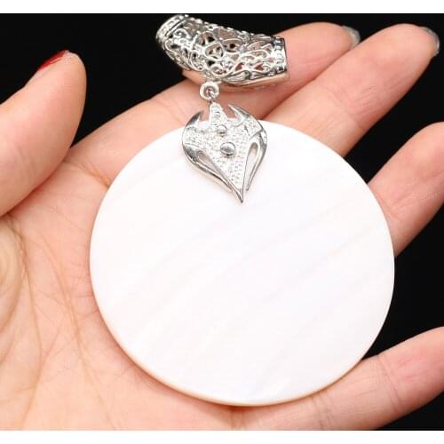Charms White Shell Pendant Round Shape Natural Shell Pendant for Making Womern Jewelry Necklace Best Gift 50x50mm 60x60mm