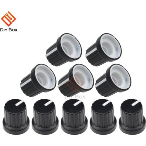 10Pcs 6mm WH148 Potentiometer Knob Black Shaft Hole Plastic Threaded Knurled Potentiometer Knobs Caps 6mm