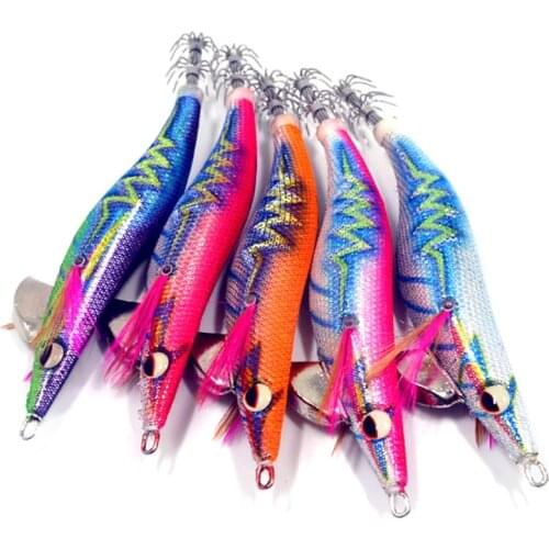 5 pieces mixed color kmucutie 3.5# luminous squid hook cloth noise squid jigs wood shrimp jigging fishing lures