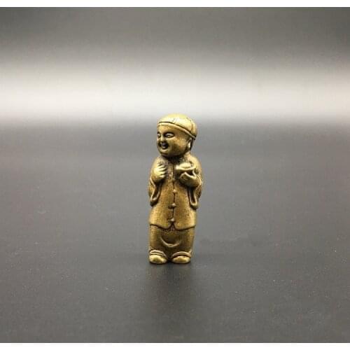 Collectable Chinese Brass Carved Mammon Boy Young Yuan Bao Moral Wealth Money Exquisite Small Statues