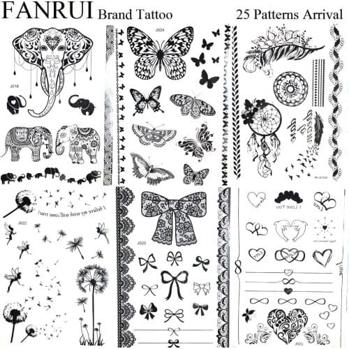 Sexy Summer Bowknot Black Tattoo Stickers Butterfly Henna Lace Hands Temporary Tattoo Girls Neck Water Transfer Tatoos Women Arm