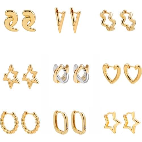Gold Color Geometric Circle Hoop Earrings Female New Trendy Heart Star Cross Twist Small Ear Buckle Cartilage Earrings Jewelry