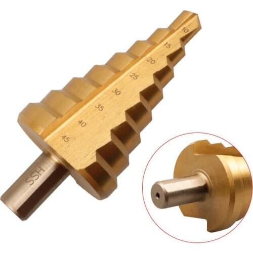 1PC 10-45mm HSS 8 Step Drill Bit Titanium Nitride Coating triangular round handle Cone Drill Bit Hole Groove Metal Wood Cutter