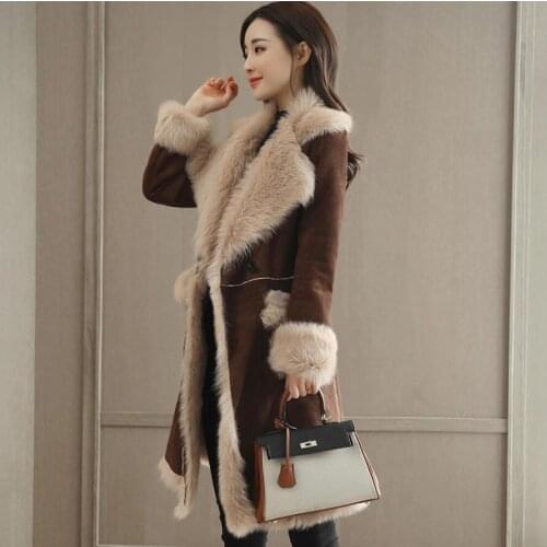 High Quality Women wool coat 2019 Winter Elegant Solid color Suede Cashmere Coats Female Outerwear Warm Slim Plus velvet Jacket