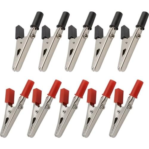 10/5Pair 55mm plastic insulated handle alligator clips cable lead test electrician Clamp metal alligator clips black and red