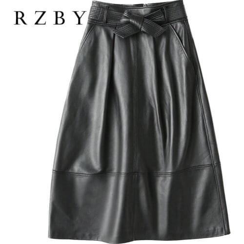 Sheepskin 100% women 2021 Haining genuine leather skirt female mid-length casual women leather skirt women plus size 4XL