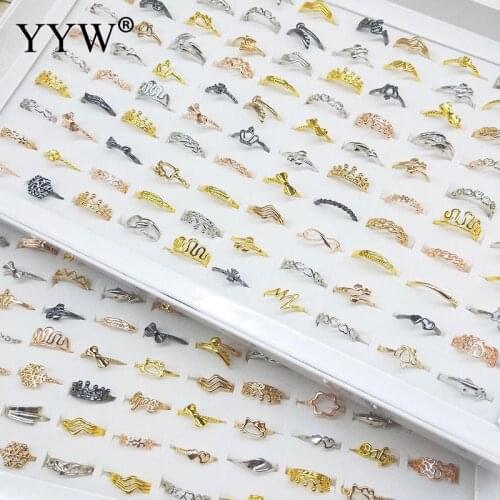 Wholesale 100PCs/Box Mixed Style and Size Woman Fashion Finger Rings Female Christmas Good Quality Rings Jewelry Gift