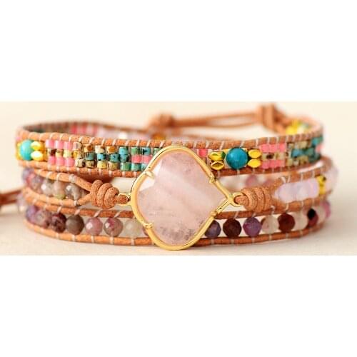 Bohemian Leather Wrap Bracelets W/ Natural Stone Beaded Bracelet Femme Teengirls Boho Jewelry Bijoux Dropship