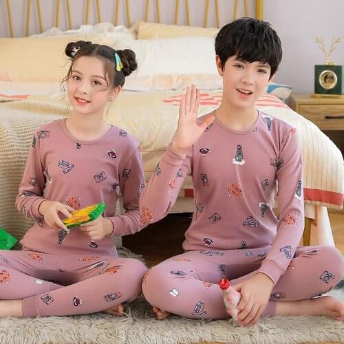 Winter Cotton Clothes for Teens Girls Pajamas Set Children Sleepwear Home Suit Long Sleeve Pyjamas Kids Boys 10 12 14 16 18Years