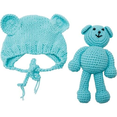 1 set Newborn Baby Girl Boy Photography Prop Photo Crochet Knit Costume Bear +Hat Set