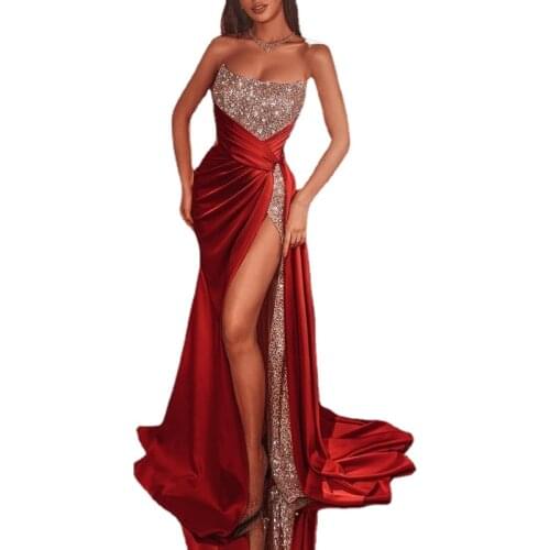 2021 Spring Autumn Chic Patchwork Floor Length Long Party Dress Elegant Lady Sequins Sexy Split Satin Maxi Dress Plus Size