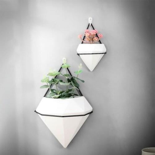 2021 New Hydroponic Flowerpot Ceramic Green Sill Hanging Wall Hanging Succulent Flowerpot White Potted Plant Artificial Flower