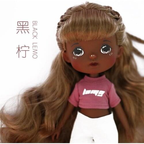 22cm Kawaii Baby Girl Doll Cartoon Cute White Black Skin Doll