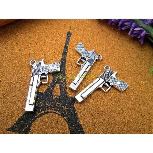 6pcs--Ref Gun Charms Antique silver Tone 2 Sided Ref gun charm pendants 35x20mm