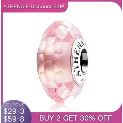 ATHENAIE Genuine 925 Silver Core Faceted Murano Glass Bead Fit European Charms Bracelets and Necklace Valentine Day Color Pink