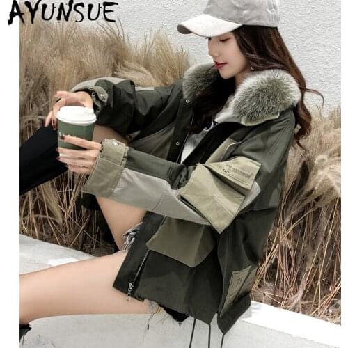 AYUNSUE Parka Real Fur Coat Autumn Winter Jacket Women Fox Fur Collar Down Jacket Women Clothes 2020 Warm Oversized Jackets MY