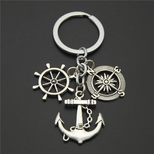 1PCS Wanderlust Compass Anchor Rudder Key Chains Diy Handmade Key Ring For Men Travel Jewelry E866