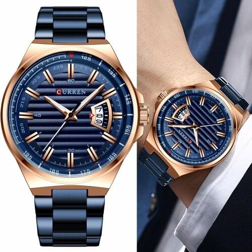 CURREN Fashion Auto Date Stainless Steel Men Watches Luxury Business Quartz Watch Mens Sport Waterproof Male Clock часы мужские