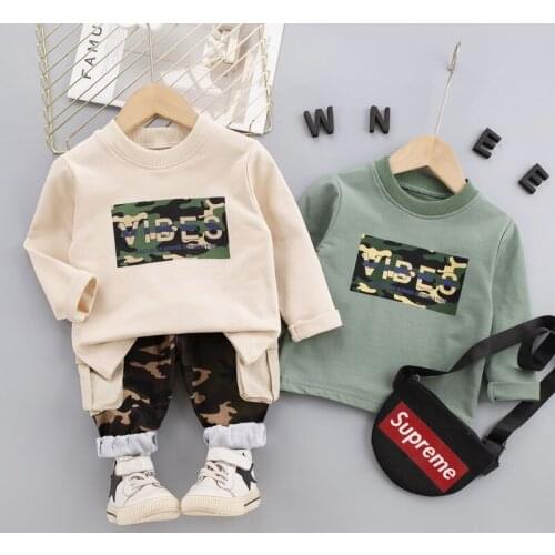 Autumn Children Cotton Out Clothes Baby Boys Girls Cartoon Camouflage T Shirts Pants 2Pcs/sets Infant Kids Fashion Toddler Suits
