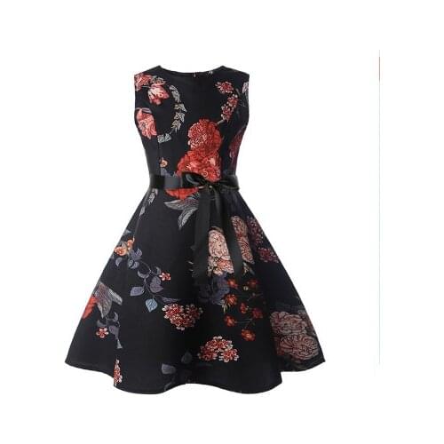 Explosion models 6-10 years old children summer girls neck sleeveless fashion printing big swing waist princess baby dress