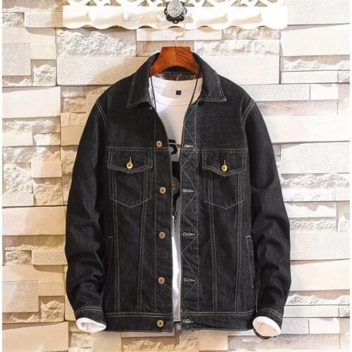 2021 Lapel Denim Jacket Mens Handsome Black Tooling Jacket Young Korean Fashion Slim Jacket
