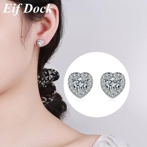 Eif Dock Classic Design Dazzling Heart Stud Earrings for Women High Quality Romantic Female Accessories Engagement Jewelry