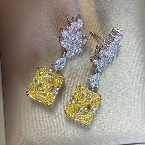 Elegant Flower Feather Topaz Drop Earrings for Women 925 Sterling Silver Dangle Earring Wedding Party Fine Jewelry Wholesale