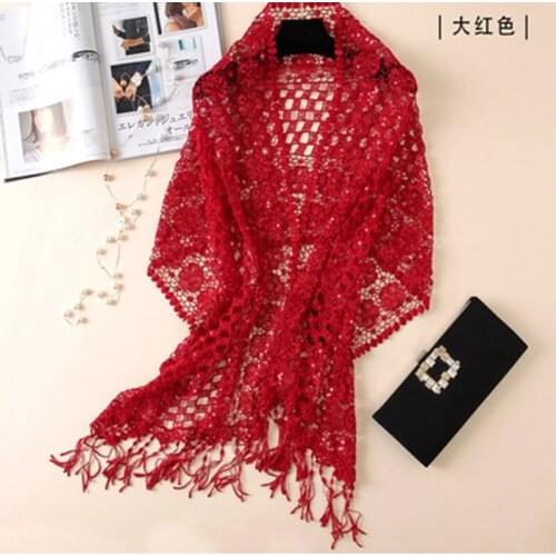 Elegant Women Long Lace Scarf Shawl Wrap Female Summer Hollow Thin Hijab Head Scarf