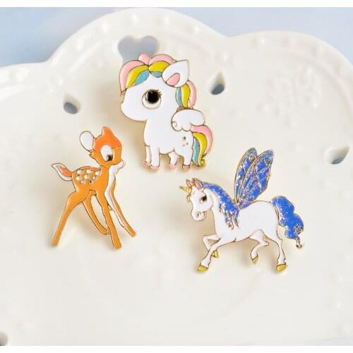 Fairy tales unicorn Rainbow horse deer Enamel pins Cartoon cute Animal Denim Lapel Badges Brooches Gifts Jewelry for little kids