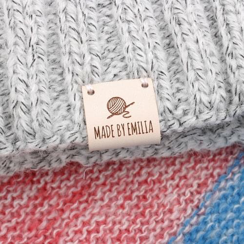 Custom labels, centre fold leather labels, Personalized Brand, knitting leather label, Knitting Tags For Hats (PB3186)