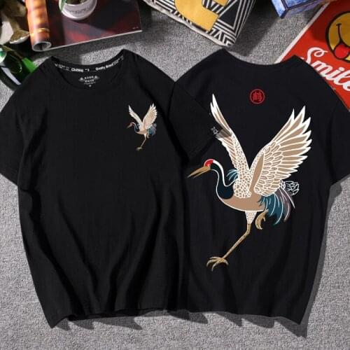 Summer Funny Crane Print Mens T-Shirt Teen Cool Loose Short Sleeve Oversized 2021 Clothes Men Hip Hop Wild Couple Streetwear