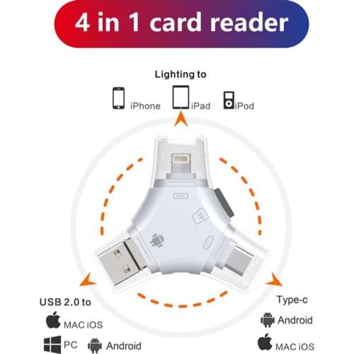 4 In 1 OTG Card Reader For iPhone Android Type-C USB Adapter Multi All In 1 card readers Connect U Flash Drive Mouse For IOS13