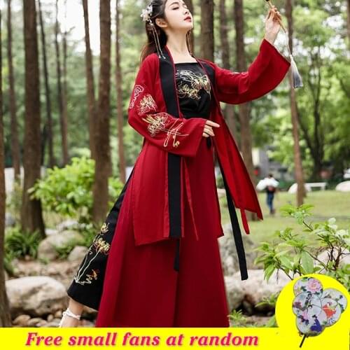 Red Hanfu 3pcs Suit For Women Summer Clothes Cosplay Ancient Costume Song Dynastic Stage Performance Show Dance Costume BL1822
