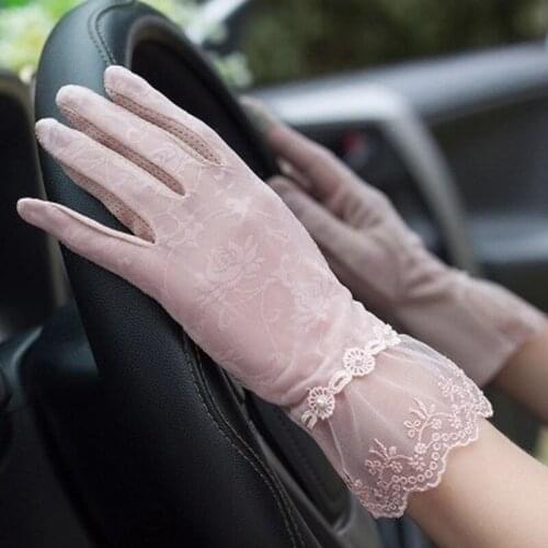 Summer Ice Silk Sexy Lace Thin Breathable Sunscreen Anti-UV Touch Screen Gloves Drive Cycling Non-Slip Elasticity Cover Scar