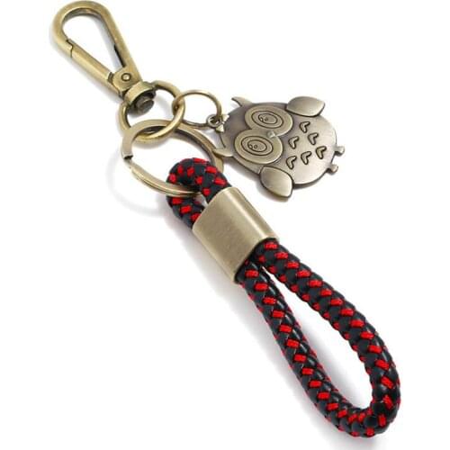 Fashion Vintage Owl Bear Key Chains Handbag Car Keychain Braided Leather Suspension Pendant Alloy Charm Holder Women Men Jewelry
