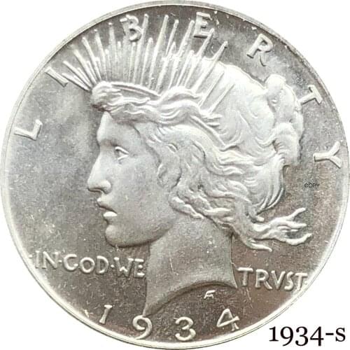 United States Of America US 1934 S Liberty Coin In God We Trust 1 One Peace Dollar Cupronickel Silver Plated Copy Coins