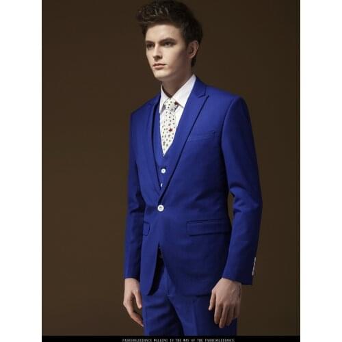 JELTONEWIN Custom Made Royal Blue Men Suits Slim Fit Groom Tuxedos Wedding Suits For Men Best Man Blazer (jacket+pants+Vest)
